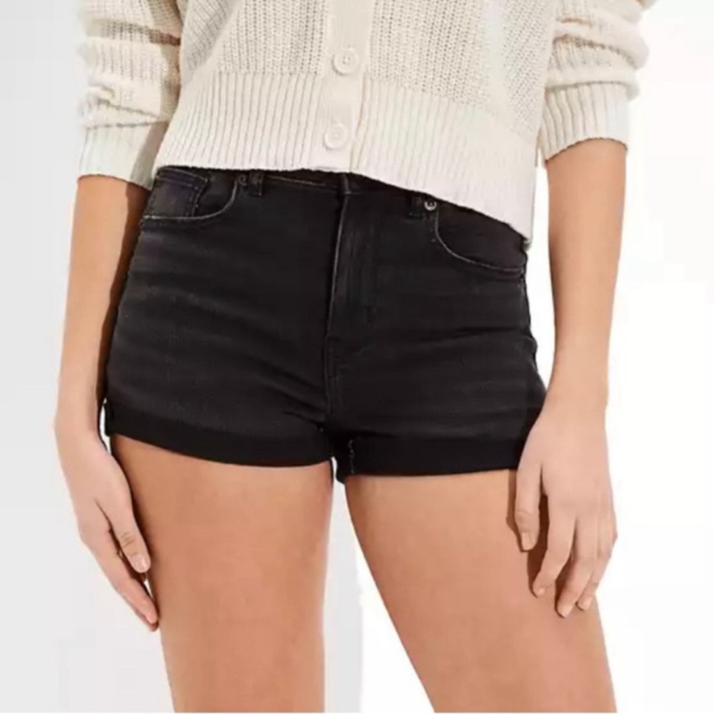 American eagle super high rise shortie super super stretch black jean shorts